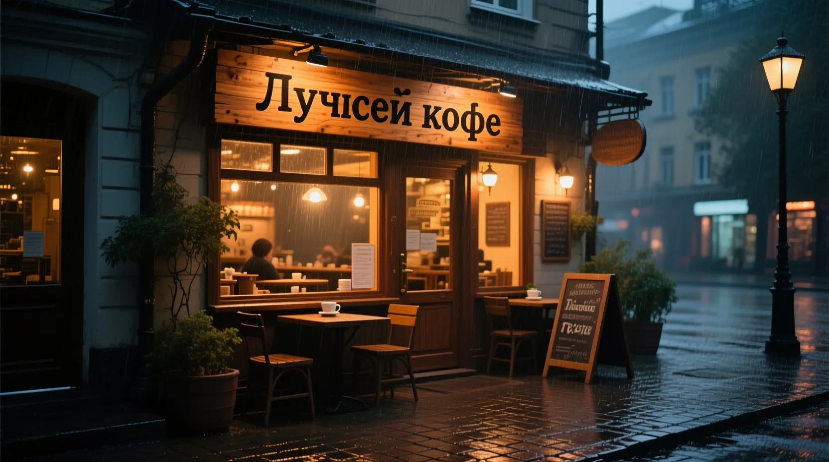 Qwen Image — Кофейня с вывеской