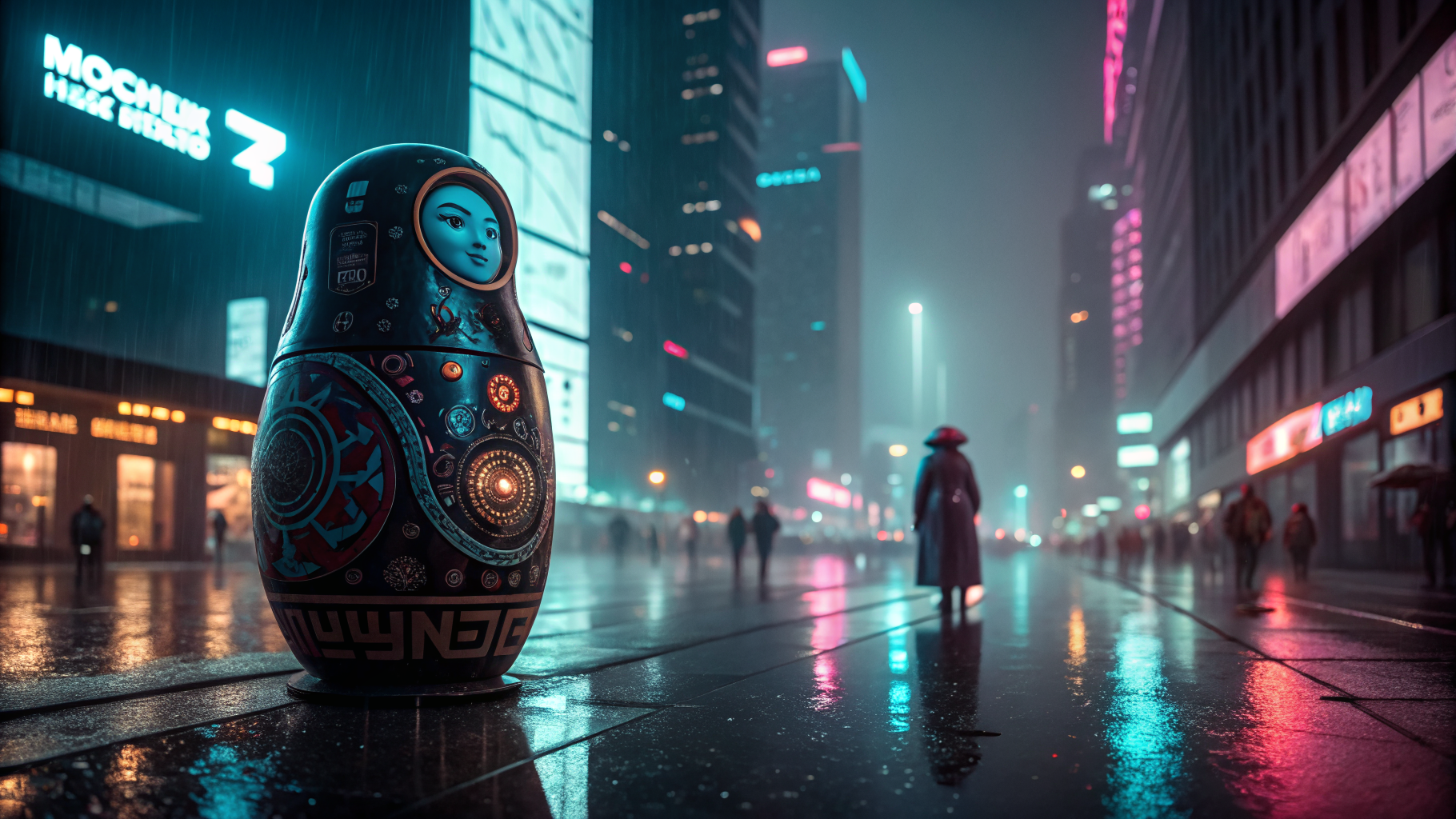 Recraft V3 — Матрёшка-киберпанк